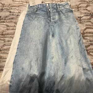 Zara Light Blue and White Denim Skirt